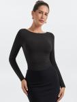 PINKMSTYLE Backless Long Sleeve Bodysuit - Black