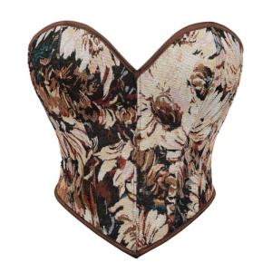 YONABTF Floral Lace Up Corset Top Beige