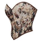 YONABTF Floral Lace Up Corset Top Beige