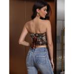 YONABTF Floral Lace Up Corset Top Beige
