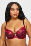 Ann Summers The Hero Lace Non Padded Bra for Women with Jewelled Charm, Underwire, Unpadded, Plunge, Matching Underwear - Black & Red