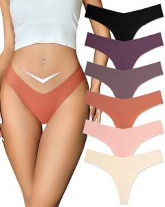 FINETOO Seamless V-Waist Thongs 6-Pack