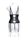 Women Sexy Lace Lingerie Set Eyelash Lace Bustier Corset with Garter Belt and G-String Panty Waist Belt 3 Piece Lingerie Set - Black - S