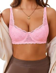 Avidlove Pink Lace Demi Bra with Push Up
