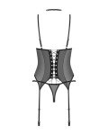 Selente Love & Fun Bold 3-Piece Lingerie Set - Guepiere/Corset, Thong and Exclusive Satin Eye Patch, Black-Mesh-Lace, XL/XXL