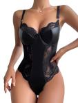 Lilosy Floral Lace Leather Push Up Corset Bodysuit