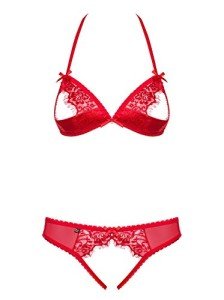 Selente Love and Fun Women's Seductive 3-Piece Lingerie Set with Bra, Panties and Satin Blindfold, Made in EU, Red ouvert, S-M