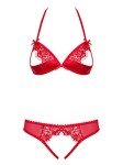 Selente Love and Fun Women's Seductive 3-Piece Lingerie Set with Bra, Panties and Satin Blindfold, Made in EU, Red ouvert, S-M