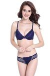 SnowFox Women's Lumiere Lace Push Up Embroidery Bras Set Lace Lingerie Bra and Panties - (Blue 34C)