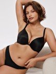 Wingslove Women's Push up T-Shirt Bra Deep-V Plunge Everyday Seamless Underwire Lightly Padded Bras Lift Up (Lightly Lined Black,42DD