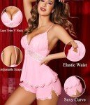wearella Womens Sweetness Cami Set Lace Camisole Lingerie Nightwear Sexy Pajamas Lounge Sets - Pink - XX-Large