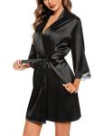 Black Satin Robe and Lace Cami Set