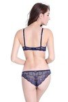 SnowFox Women's Lumiere Lace Push Up Embroidery Bras Set Lace Lingerie Bra and Panties - (Blue 34C)