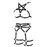 PETMHS Women's Punk Body Harness Lingerie Full Waist Garter Belts Set Strappy Frame Cage Rave bras, Black 83+67, One Size