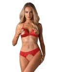 Selente Love and Fun Women's Seductive 3-Piece Lingerie Set with Bra, Panties and Satin Blindfold, Made in EU, Red ouvert, S-M