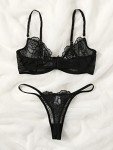SOLY HUX Women's Embroidery Floral Mesh Sheer Underwire Lingerie Bra and Panty Set, Black Floral, Large