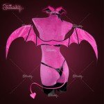 KORURACLUB Succubus costume Black premium pu cosplay lingerie for women Red wing devil lingerie(M)