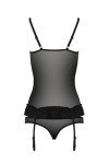Selente Love & Fun Women's Multi-Piece Lingerie Set, Made in the EU, Corset with Suspender Holders and Briefs or Body/Open and Exclusive Satin Blindfold, Black Mesh Ruffles, L-XL