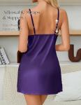Girece Purple Lace Trim Silk Nightgown for Women