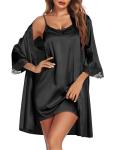 Ekouaer Satin Lace Nightgown and Robe Set