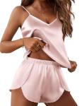Ekouaer Light Pink Satin Cami Pajama Set
