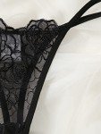SOLY HUX Women's Embroidery Floral Mesh Sheer Underwire Lingerie Bra and Panty Set, Black Floral, Large