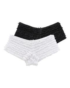SHARICCA Women's Black & White Ruffle Mesh Boyshorts
