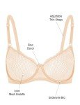 Wingslove Women's Sexy 1/2 Cup Lace Bra Balconette Mesh Underwired Demi Shelf Bra Unlined See Through Bralette (Beige, 38C)