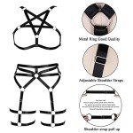 PETMHS Women's Punk Body Harness Lingerie Full Waist Garter Belts Set Strappy Frame Cage Rave bras, Black 83+67, One Size