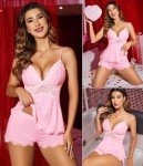 wearella Womens Sweetness Cami Set Lace Camisole Lingerie Nightwear Sexy Pajamas Lounge Sets - Pink - XX-Large