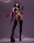 KORURACLUB Succubus costume Black premium pu cosplay lingerie for women Red wing devil lingerie(M)