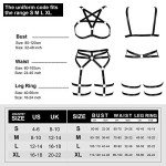 PETMHS Women's Punk Body Harness Lingerie Full Waist Garter Belts Set Strappy Frame Cage Rave bras, Black 83+67, One Size