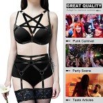 PETMHS Women's Punk Body Harness Lingerie Full Waist Garter Belts Set Strappy Frame Cage Rave bras, Black 83+67, One Size