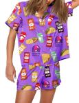 Purple Fast Food Print Matching Pajama Set