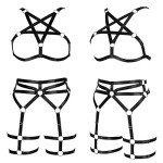 PETMHS Women's Punk Body Harness Lingerie Full Waist Garter Belts Set Strappy Frame Cage Rave bras, Black 83+67, One Size