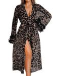 Cheetah Print Sheer Long Kimono Robe for Women