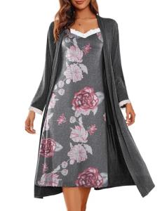 Ekouaer Women's Lace Nightgown and Robe Set
