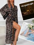 Cheetah Print Sheer Long Kimono Robe for Women