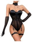 Black Strapless Sheer Lingerie Bodysuit with Choker