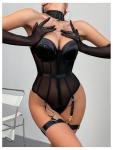 Black Strapless Sheer Lingerie Bodysuit with Choker
