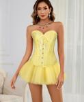 Lace-Up Yellow Bustier Corset Top for Women