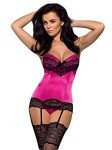 Obsessive Seductive lingerie set made of delicate corset with suspender straps and g-string, in a great gift box, fuchsia, S-M