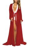 Red Mesh Long Sleeve Swim Cover-Up Dress