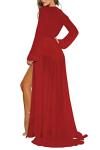 Red Mesh Long Sleeve Swim Cover-Up Dress