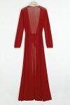 Red Mesh Long Sleeve Swim Cover-Up Dress