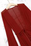 Red Mesh Long Sleeve Swim Cover-Up Dress
