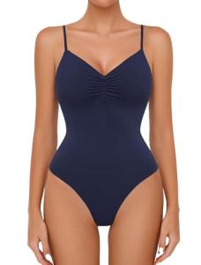 Avidlove Sexy Navy Blue Ruched Thong Bodysuit
