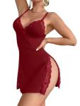 Plus Size Floral Lace Slip Nightgown Set