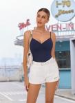 Avidlove Sexy Navy Blue Ruched Thong Bodysuit