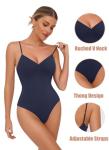 Avidlove Sexy Navy Blue Ruched Thong Bodysuit